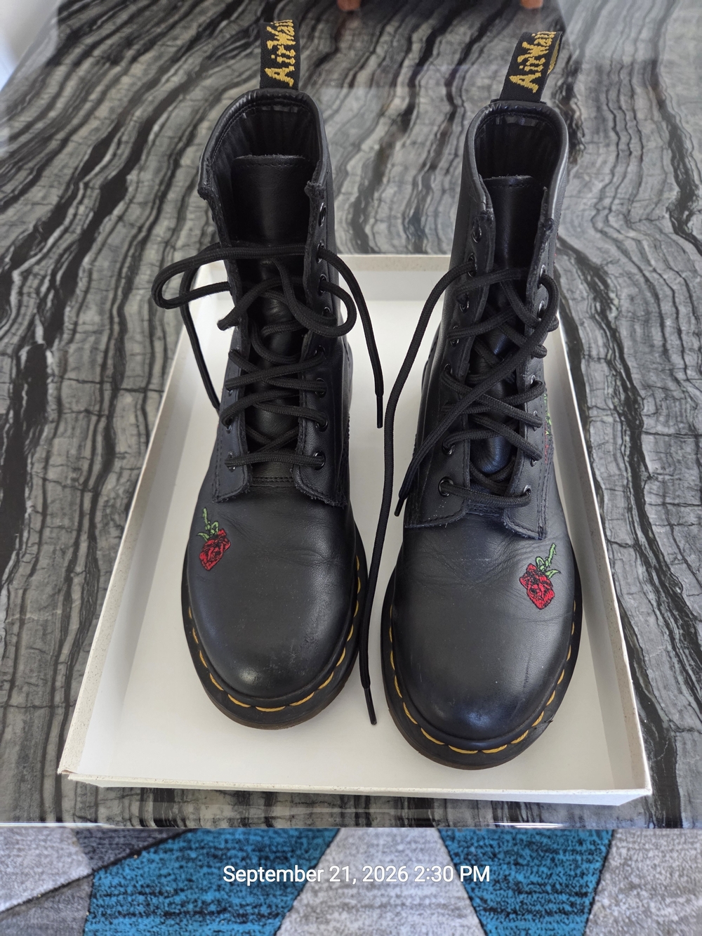 Dr. Martens 1460 Vonda Floral Rose Black Lace-Up Leather Boots with Embroidery